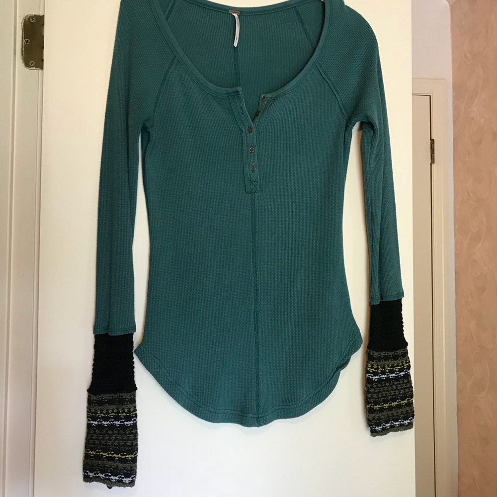 Free people green thermal long sleeve top